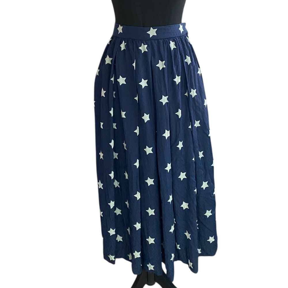 Gloria Sachs New York VTG ILGWU Union Blue & White Stars Midi Patriotic Skirt 6